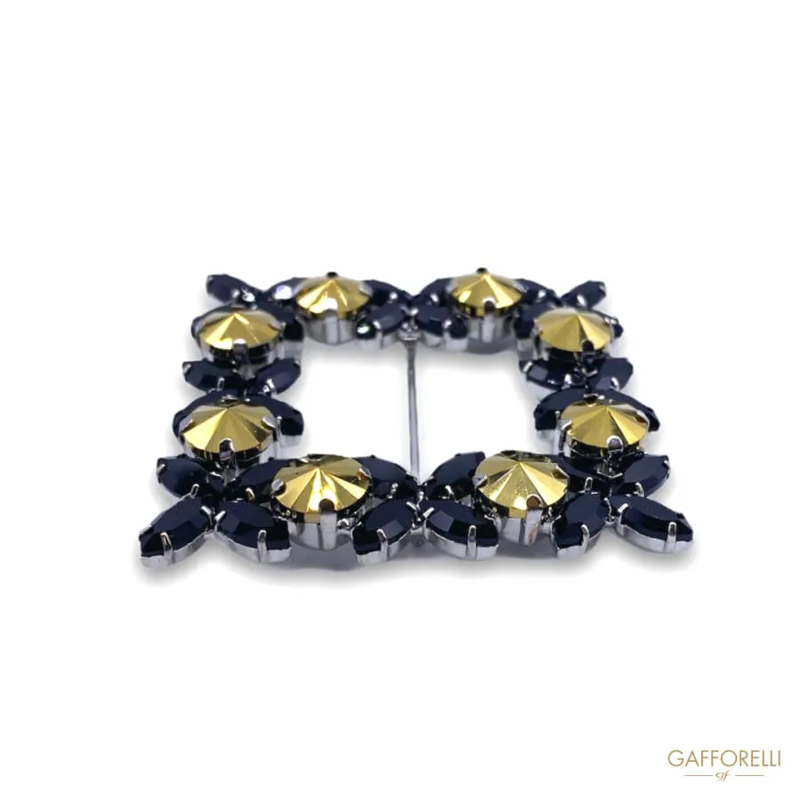 Buckle with Metal Base and Black and Gold Metallic Rhinestones A349 - Gafforelli Srl