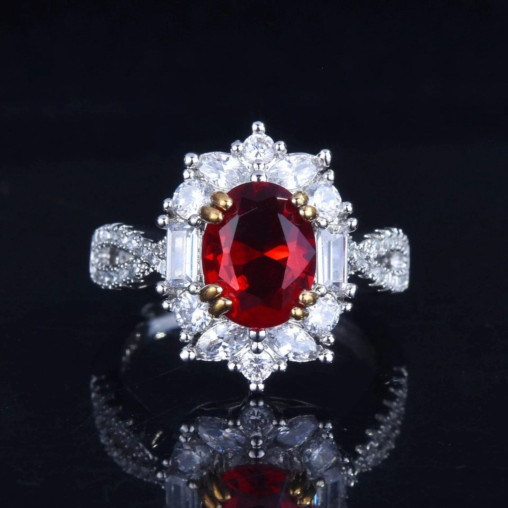 Precious Oval Crystal Ruby Resizable Ring